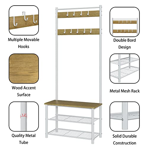 3-in-1 Hall Tree with Bench, Shoe Storage, and 9 Removable Hooks