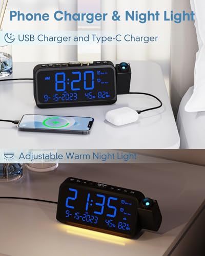Digital Projection Alarm Clock for Bedroom, 118dB Loud for Heavy Sleepers