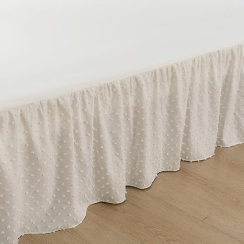 Tufted Dot Queen Bed Skirt - 12 Inch Drop Ruffled Dust Ruffle, Ivory