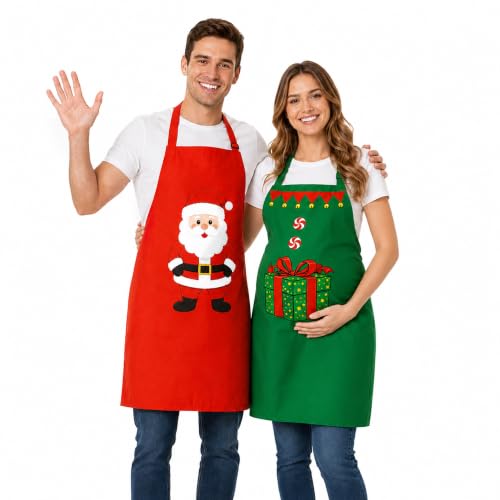 Christmas Matching Apron Set for Couples - Extra Large Holiday Kitchen Outfits