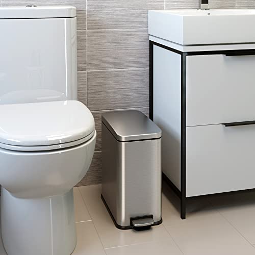 3 Gallon Stainless Steel Slim Bathroom Trash Can with Step Pedal