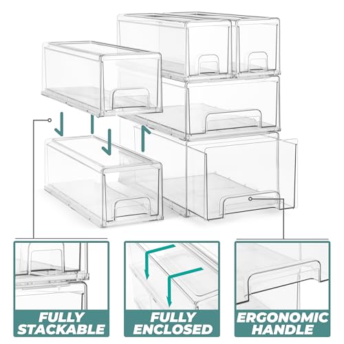 Clear Stackable Storage Drawers 2-Pack Plastic Organizer Bins