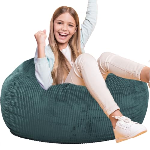 Faux Rabbit Fur Bean Bag Chair for Kids - Soft Memory Foam Floor Seat