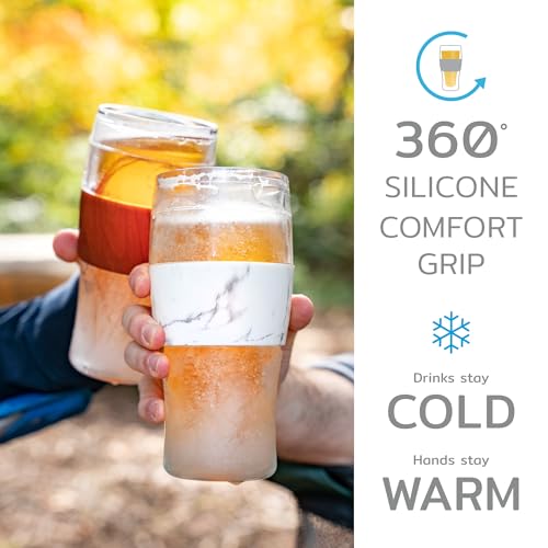 Freezable Insulated Beer Pint Glasses, Cooling Gel Tumbler Set - 16 oz, 2 Pack