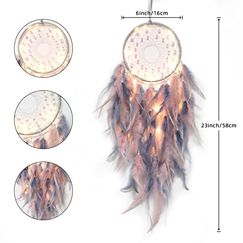 LED Light Up Dream Catcher - Handmade Feather Wall Hanging Decor