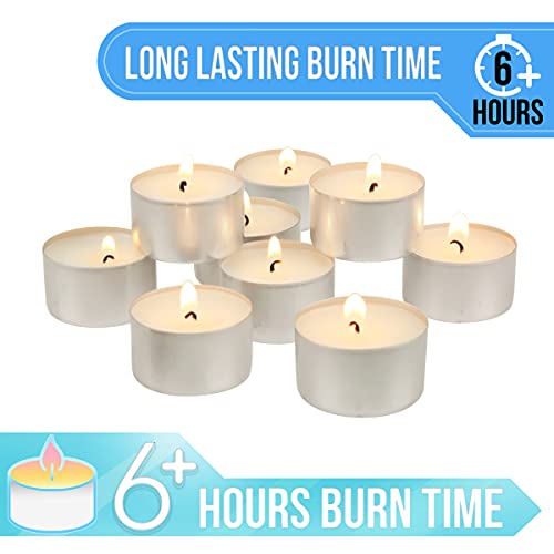 Unscented White Tealight Candles - 6-7 Hour Burn Time, Smokeless (50 Count)