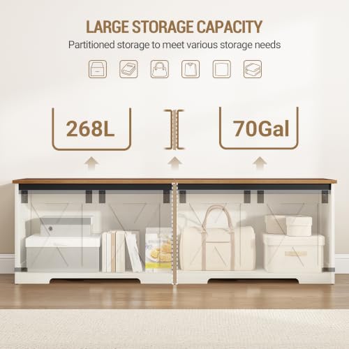 Hzuaneri 59-Inch Farmhouse Storage Chest and Bench, White & Brown, 70 Gal, 330lb Capacity