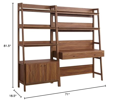 2-Piece Mid-Century Modern Home Office Desk and Bookshelf Set in Walnut