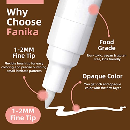 Fanika 2PCS White Edible Markers for Cookie Decorating Food Grade Gourmet Pens