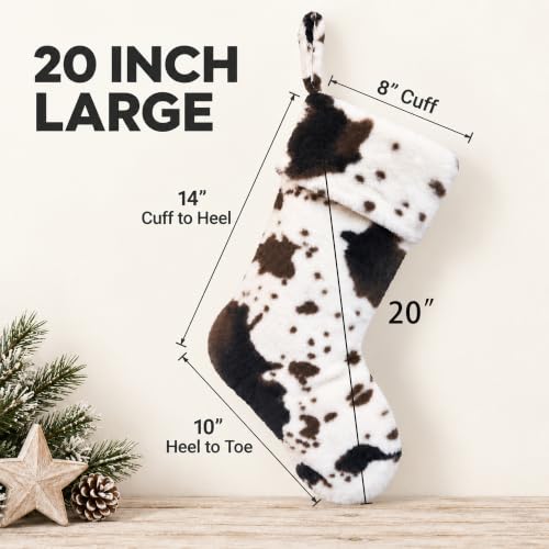 ELEGANTPARK 6 Pack Cow Print Christmas Stockings - 20 Inch Faux Fur Farmhouse Holiday Decor
