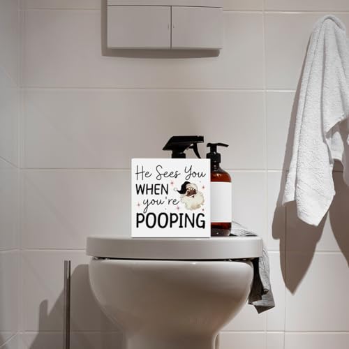 EVXID Pooping8 Funny Christmas Bathroom Decor 5x5 Inches - Santa Toilet Ornament