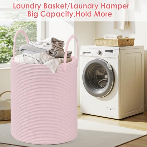 Large Cotton Rope Laundry Hamper - 60L Collapsible Blanket & Toy Basket