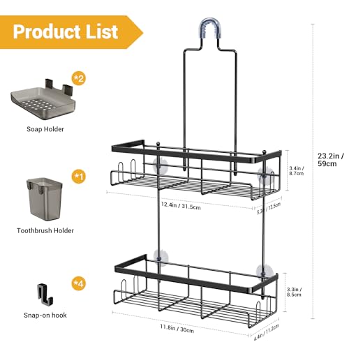 Hanging Shower Caddy Over Showerhead - Rustproof No Drill 2-Tier Organizer