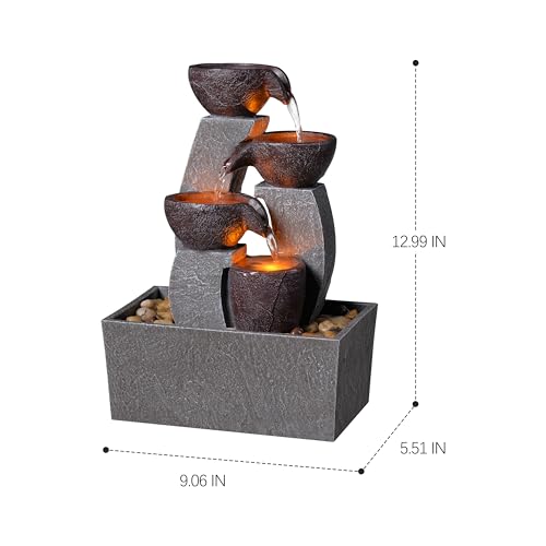Tabletop Water Fountain with LED Lights - Indoor Waterfall Desk Decor