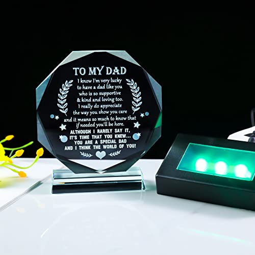 YWHL Glass To My Dad Plaque with Colorful Light Base - Birthday Gift for Father from Daughter or Son