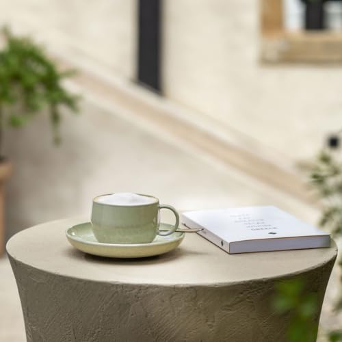 Villeroy & Boch Perlemor Alga Green Coffee Cup Saucer 6.3in - Handmade Porcelain