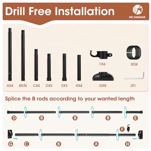Adjustable Room Divider Curtain Rod, No-Drill Floor to Ceiling Partition Stand