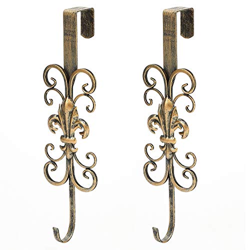 Over the Door Wreath Hangers 2-Pack - 16.5-Inch Antique Gold Metal Hooks