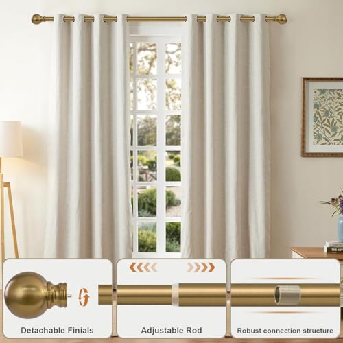 Heavy Duty Gold Curtain Rod with Vintage Finials - 1" Adjustable (72-144")
