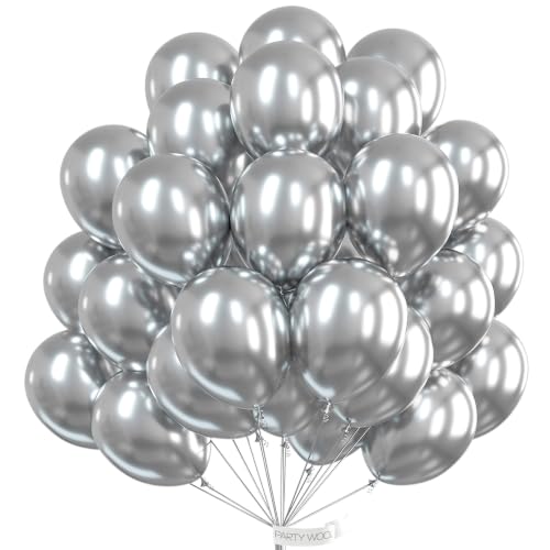 PartyWoo Silver Metallic Latex Balloons 12 Inch 50 Pcs for Party Decorations