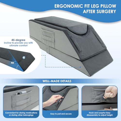 Adjustable Leg Elevation Pillow for Surgery Recovery - 4 Heights