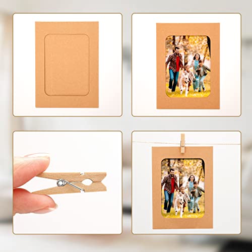 20-Piece Kraft Paper Photo Frame Set with Twine and Wooden Clips for Hanging