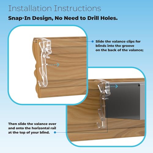 10-Pack 2-5/8 Inch Horizontal Wood Blind Valance Clips - Clear Plastic
