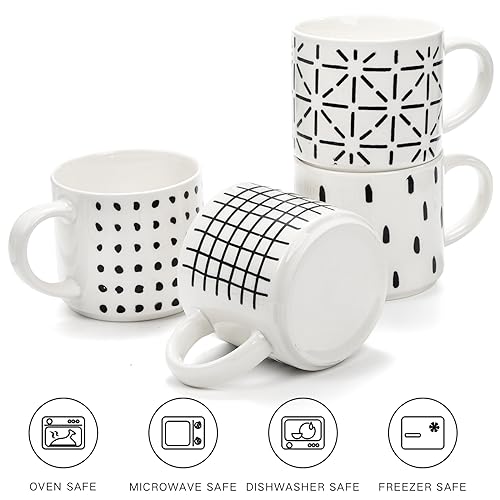 Set of 4 Stackable Coffee Mugs with Metal Stand, 15 oz Ceramic Cups for Hot Beverages