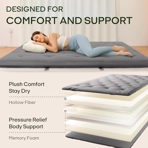 Queen Size Japanese Floor Futon Mattress, 2.5-Inch Thick Foldable Sleeping Pad