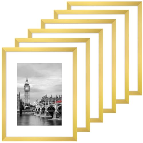 8x10 Gold Picture Frame Set of 6 - Thin Border Wall & Tabletop Display