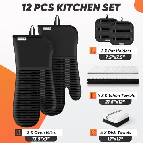 12-Piece Kitchen Linen Set: Oven Mitts, Pot Holders, and Dish Towels