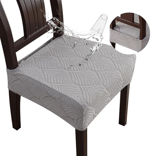 Waterproof Stretch Chair Seat Covers - Set of 4 Light Gray, Fits 16-20 Inch Cushions