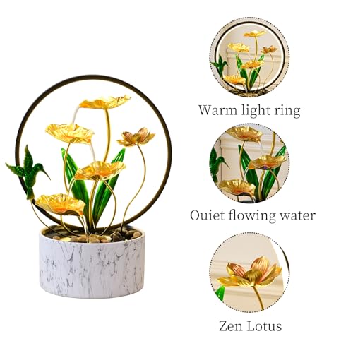 15-Inch Indoor Lotus Flower Tabletop Water Fountain with LED Light