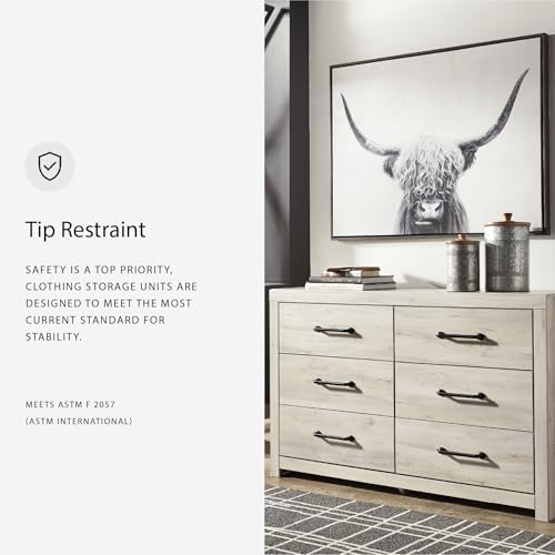 6-Drawer Farmhouse Dresser in White Wood, 59-Inch Bedroom Storage