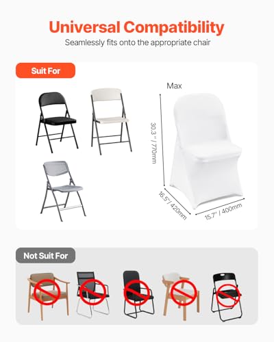 White Spandex Folding Chair Covers - Set of 30 Universal Stretch Slipcovers