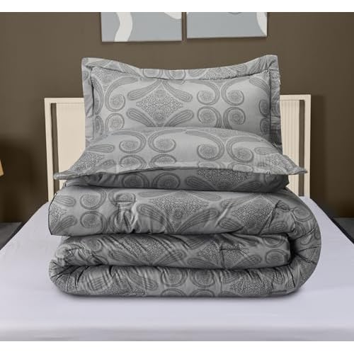 Utopia Bedding Queen Comforter Set Paisley Grey, Floral Comforters Queen Size, 3 Piece Lightweight All Season Down Alternative Bedding Set with 1 Comforter (88 x 88 In) and 2 Pillow Shams (20 x 26 In)