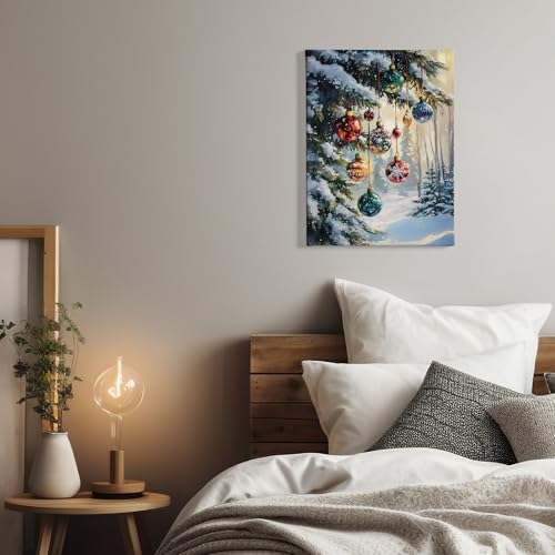 PHAMTE Christmas 01 Canvas Wall Art - Winter Snowflake Woodland Scene 11x14 with Frame