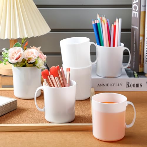 SiliFine 24 Pcs 12oz White Plastic Mugs with Handle — Reusable DIY Cups