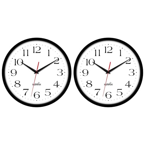 10-Inch Silent Wall Clock - 2 Pack Non-Ticking Battery Operated Analog Clock