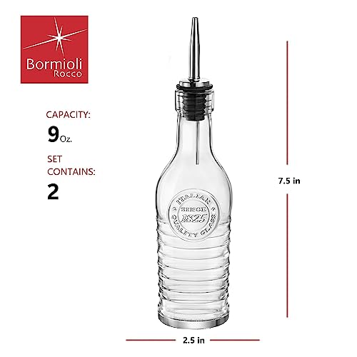 BORMIOLI ROCCO Officina 1825 Olive Oil/Vinegar Glass Bottles Stainless Steel Pouring Spout 268 ml (Pack of 2)