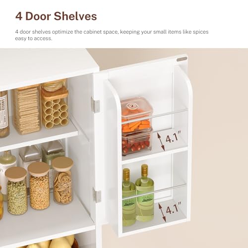 Tall Kitchen Pantry Cabinet with Adjustable Shelves and 2 Drawers, White