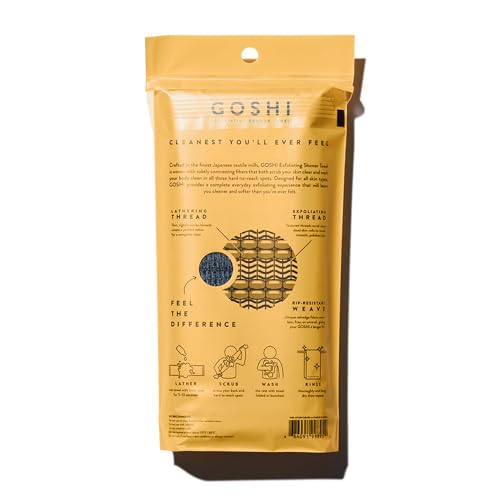 GOSHI Exfoliating Shower Towel - Long Body Scrubber, Grey