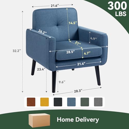 Mid-Century Modern Accent Chair, Fabric Reading Armchair with Wood Frame