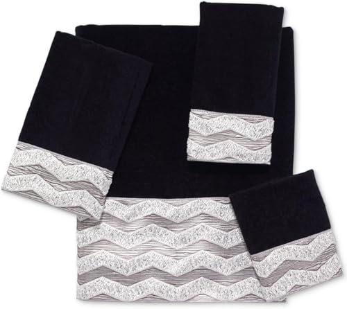 Chevron Herringbone Fingertip Towel 100% Cotton, Black & Grey 18 x 11 Inch