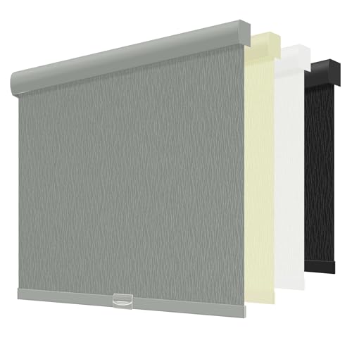 Cordless Blackout Roller Shades, 35" W x 72" H, Thermal Insulated Grey Striped Fabric