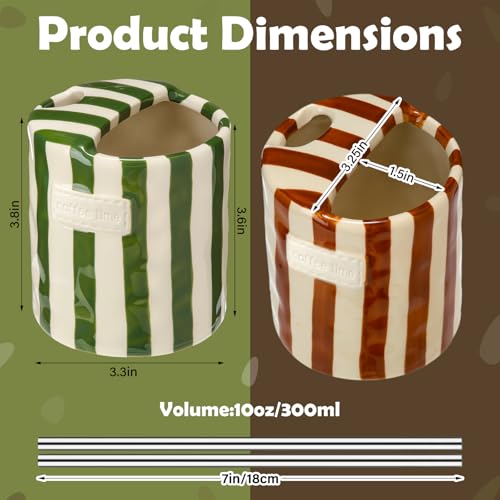Ferrochef 10oz Ceramic Coffee Mug Set with Sip Hole - Green & Brown, 2 Pack