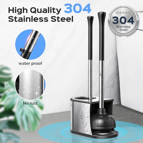2-in-1 Stainless Steel Toilet Plunger and Brush Set - Heavy Duty Combo