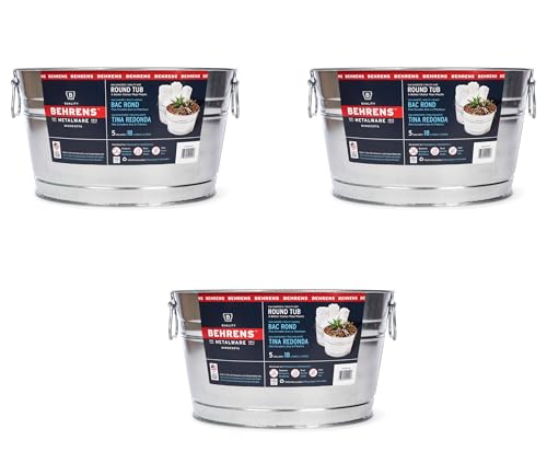 Behrens 5 Gallon Steel Tub Set of 3 - Multipurpose Galvanized Metal Tubs
