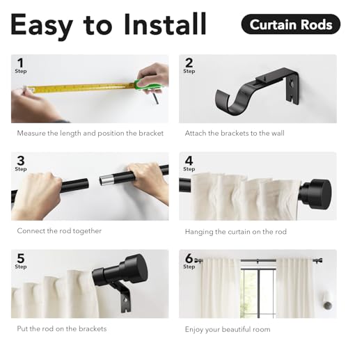 Heavy Duty Black Curtain Rod - 1 Inch Adjustable Drapery Rod (30-120")