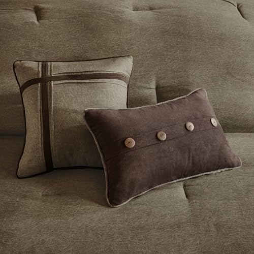 Faux Suede Queen Comforter Set with Bed Skirt - 7pc Rustic Bedding